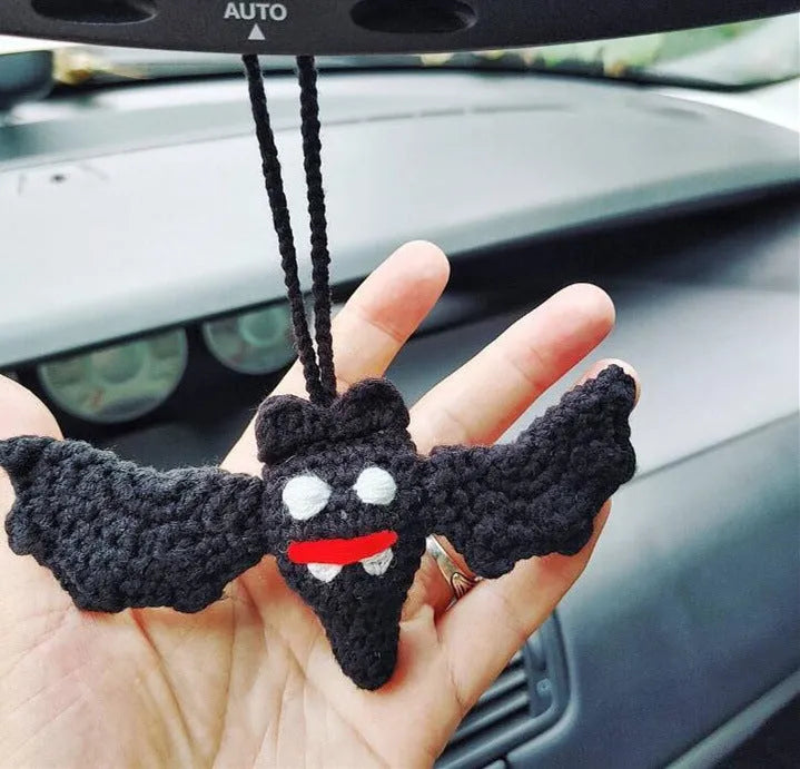 Plush hand-woven cartoon automobile hanging ornament for rear-view mirror decoration