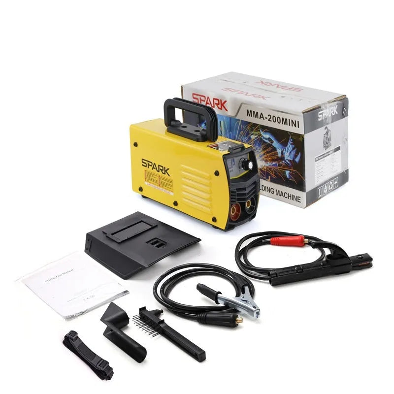 MMA-200MIN household DC welding machine with welding tongs, grounding clamp, face shield and brush hanger