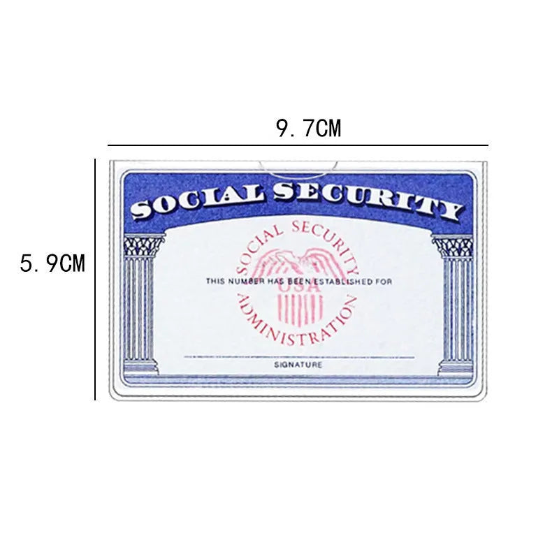 Clear PVC social security card holder measuring 9.7 by 5.9 centimetres with urban simplicity design