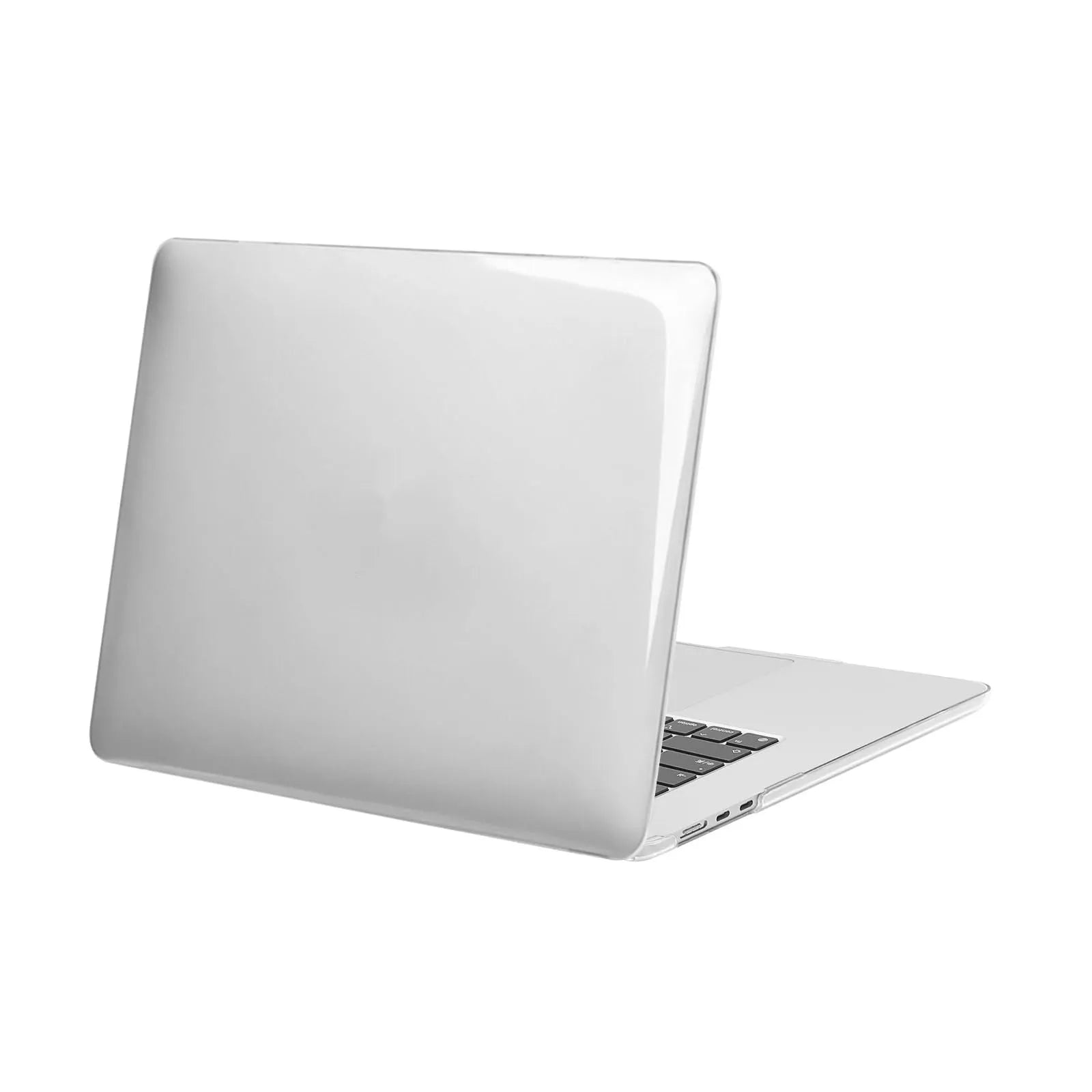 Transparent plastic protective shell case for MacBook Air and Pro laptops on a table