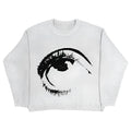 A man's grey street-style organic cotton pullover sweater showing both round neck and V-neck styling on a hanger.