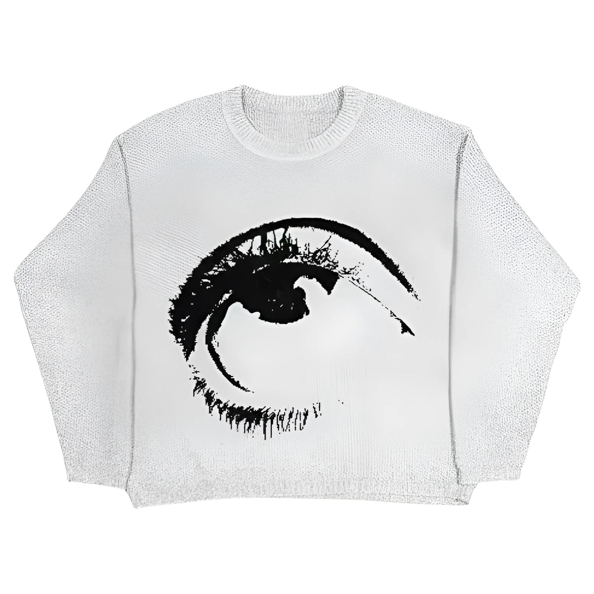 A man's grey street-style organic cotton pullover sweater showing both round neck and V-neck styling on a hanger.