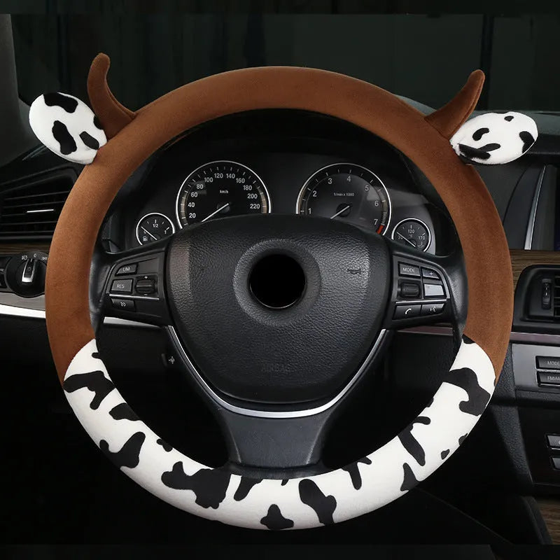 Plush steering wheel cover in black or coffee colours fitting 38cm diameter steering wheels