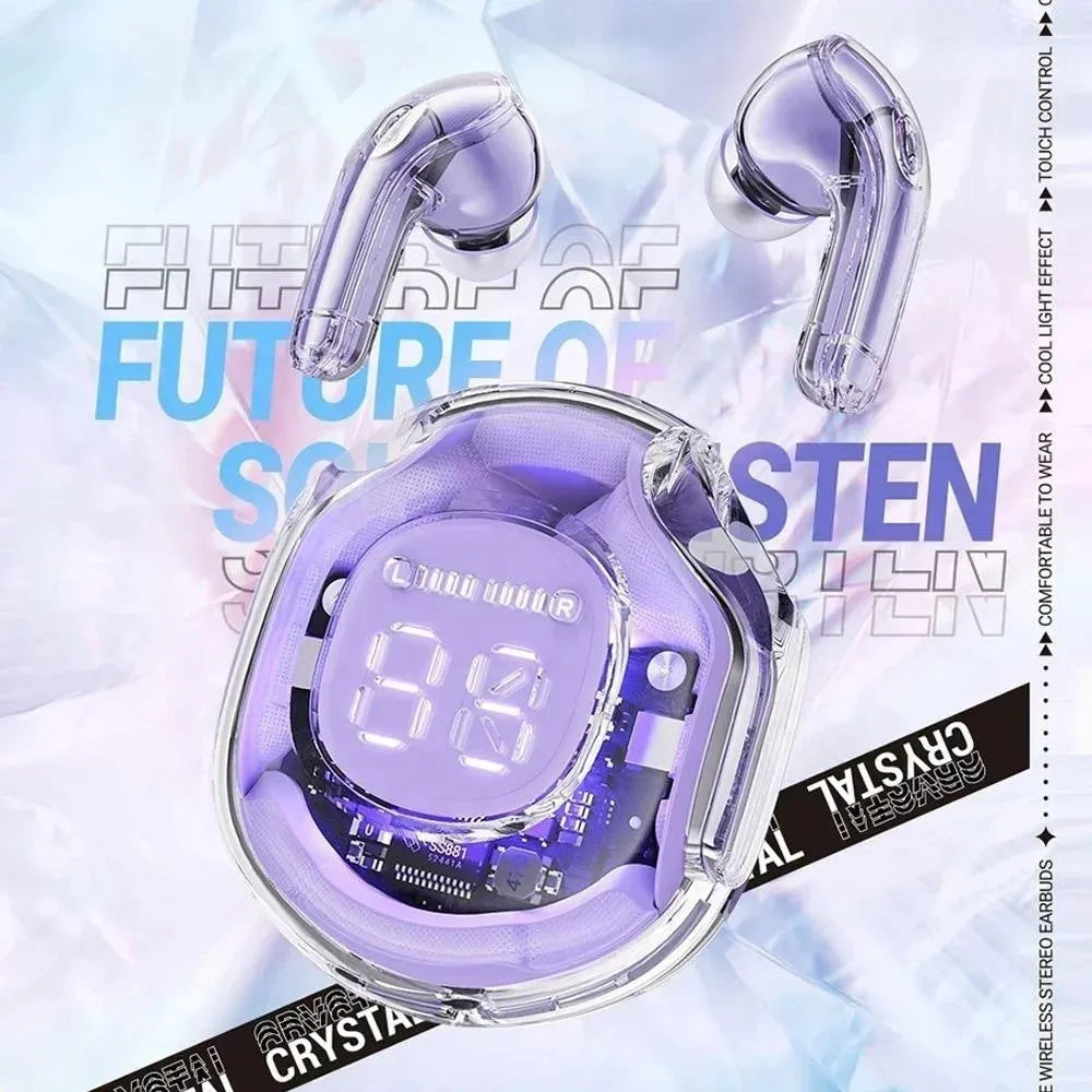 Transparent warehouse wireless Bluetooth headset in black, white, pink, sky blue or violet colours