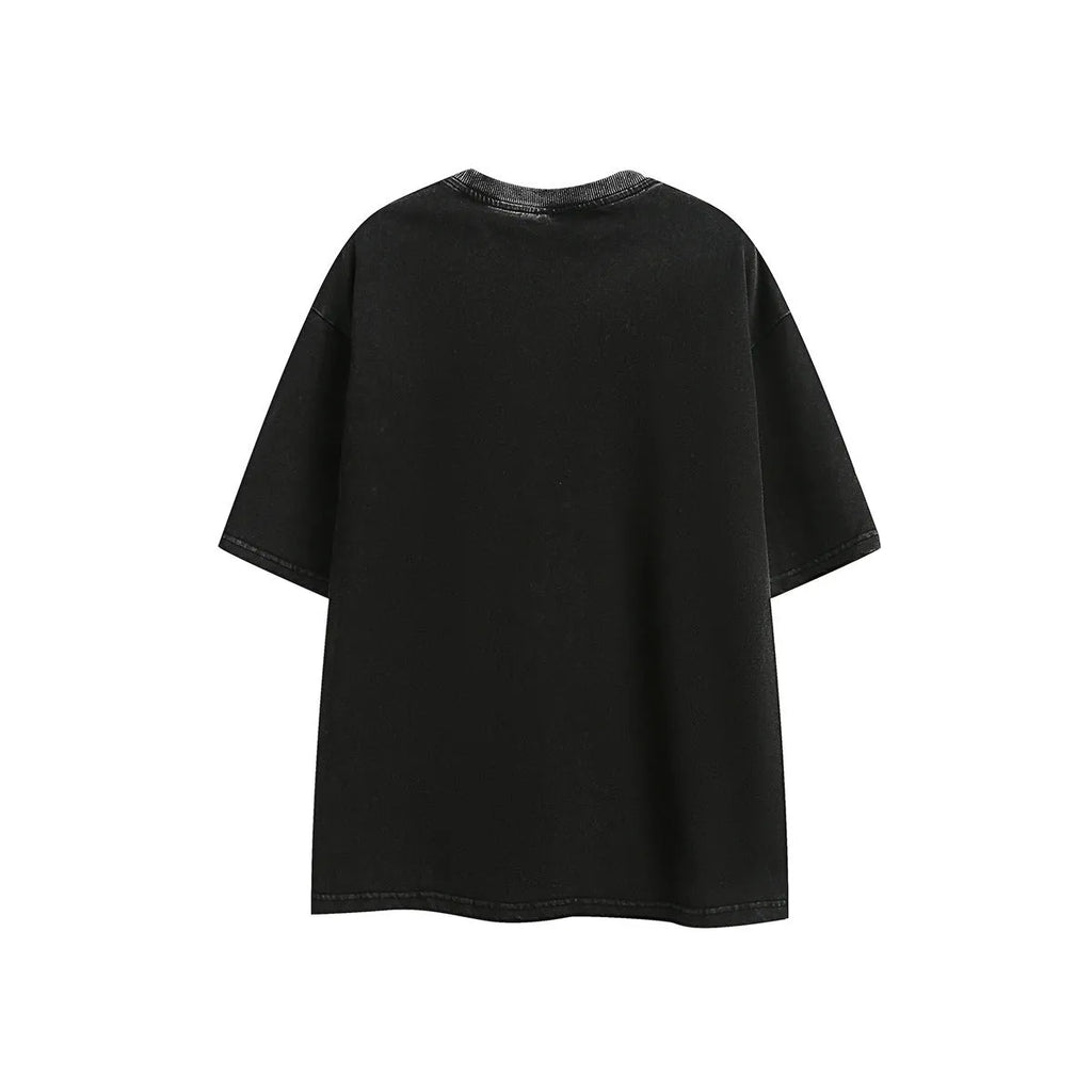 Men's loose fit embroidered cotton T-shirt in black or purple with short sleeves
