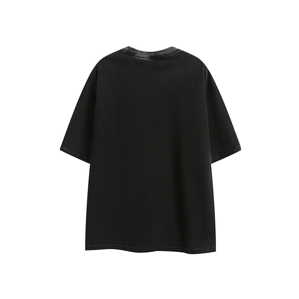 Men's loose fit embroidered cotton T-shirt in black or purple with short sleeves