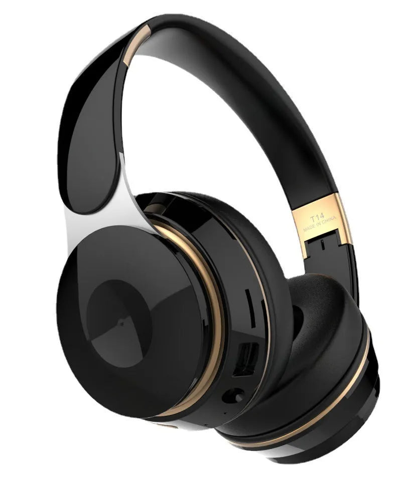 Foldable wireless Bluetooth headset shown in multiple colour options including black, white, green, blue, and pink