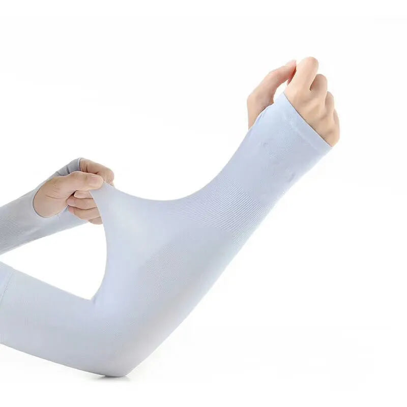 Open finger driving sun protection sleeves in white, pink, grey, black and blue colour options
