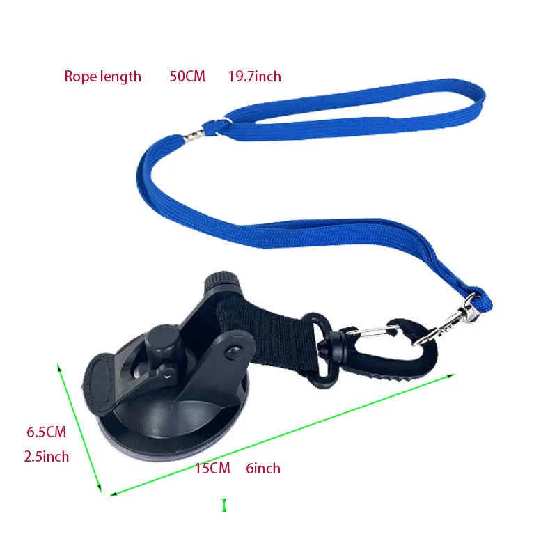 Pet bathing restraint set with suction cups, rope, and handcuffs in blue colour