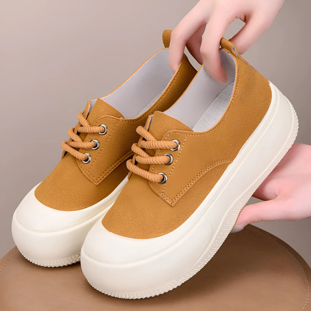 Women's camel suede platform loafers with 4CM height increase and round toe design