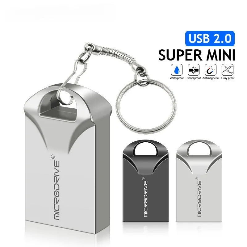 Small black or silver metal USB flash drive showing compact size and USB connector
