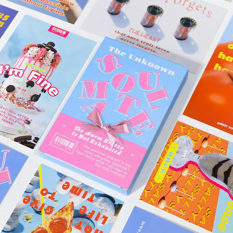 Boxed set of two fresh style printed postcards with Time Not Arrived and Warm Wind Not Exhausted designs.