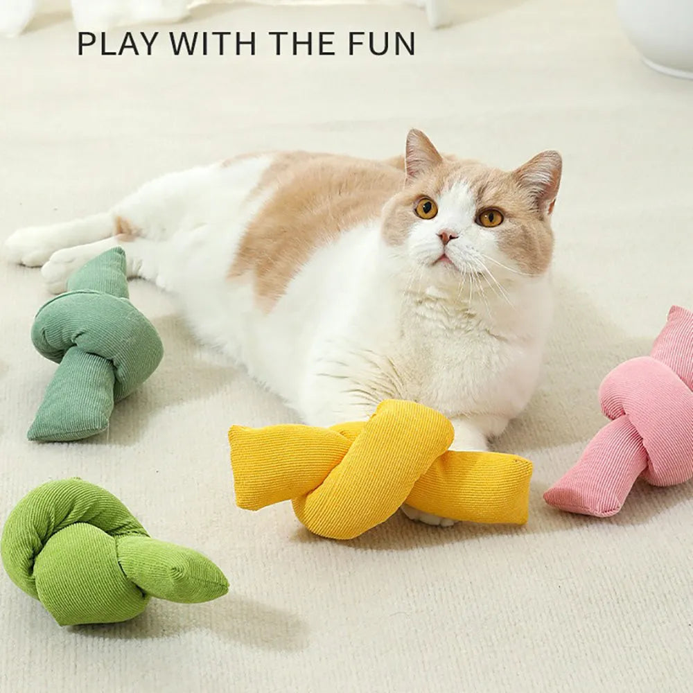 White cotton dog rope chew toy with multiple knots for tug play and dental flossing