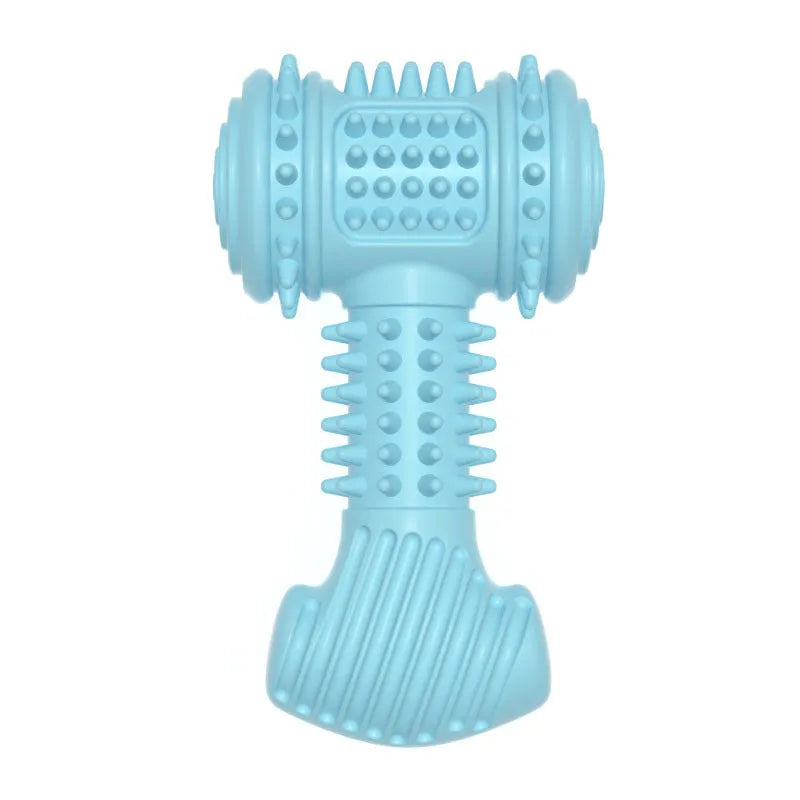Blue TPR big-bone shaped dog chew toy with raised texture dots on a white background.