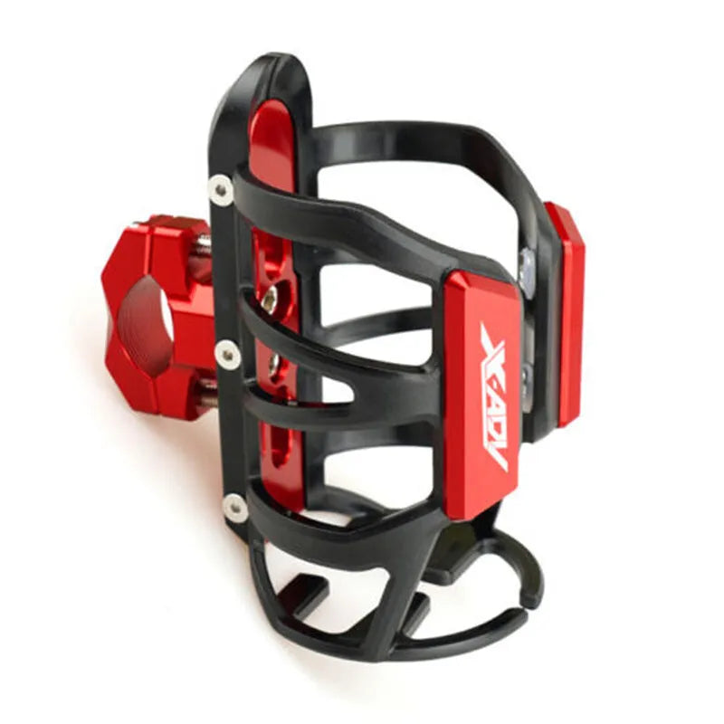 Black water bottle cage mounted on the bumper of a Honda X-ADV scooter