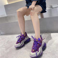 Women's leather sports shoes with thick soles and cross tie closure in multiple colour options