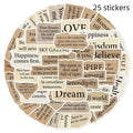 Torn English decorative stickers in waterproof PVC material sized 4-7 cm
