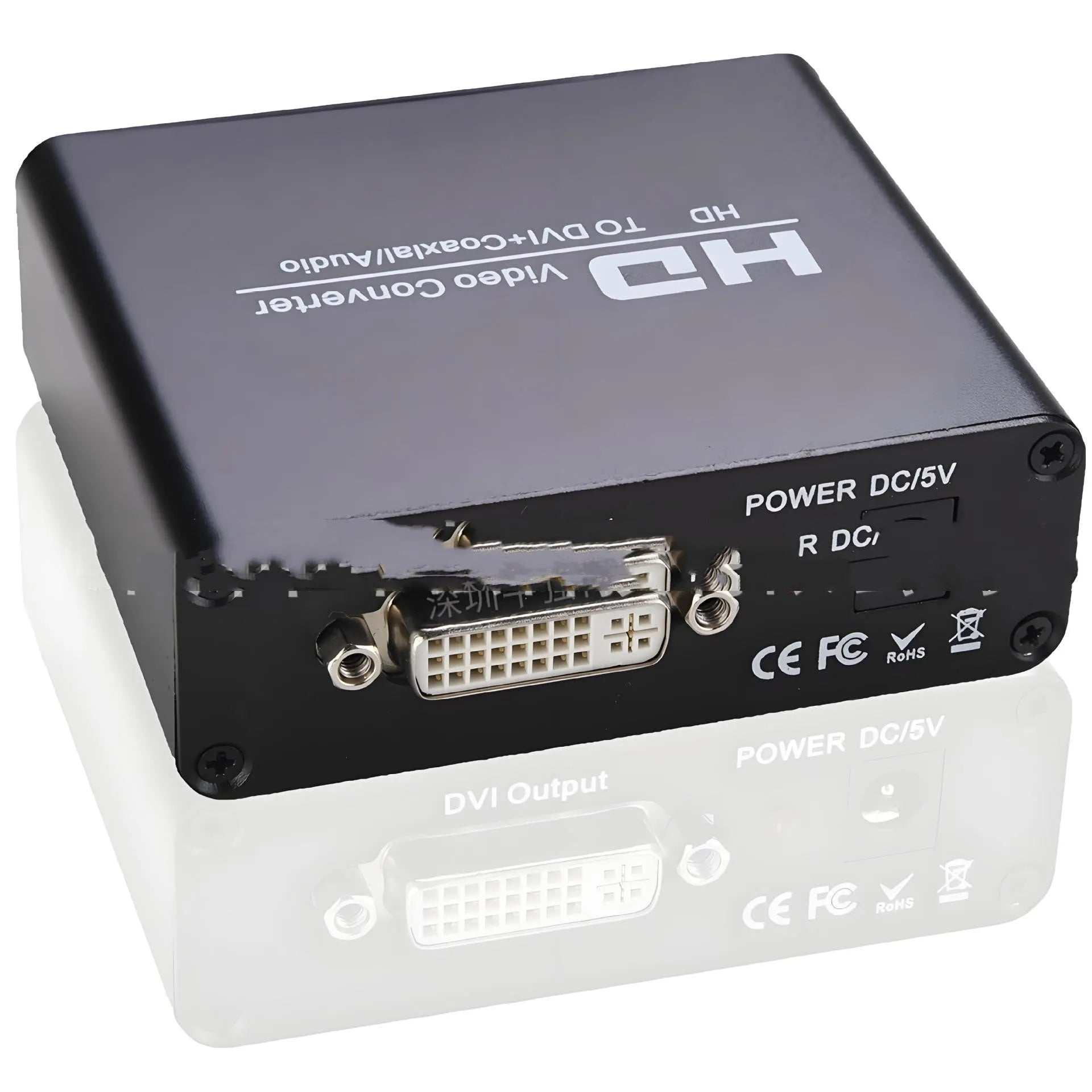 Black HDMI to DVI converter with coaxial audio output and 1.5 metre cable for 1080p monitor connection