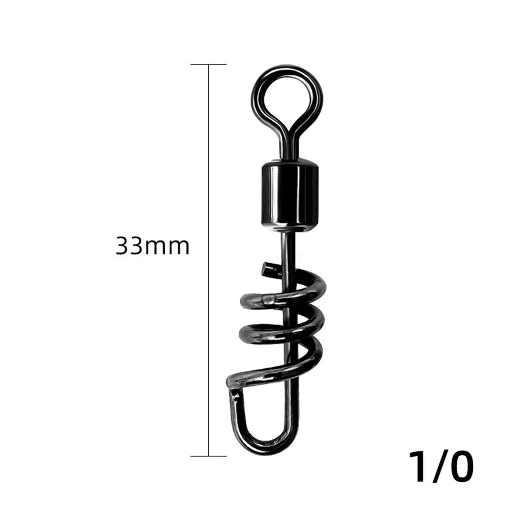 Stainless steel fishing swivel connector with 8-shaped ring design in multiple colour-coded sizes