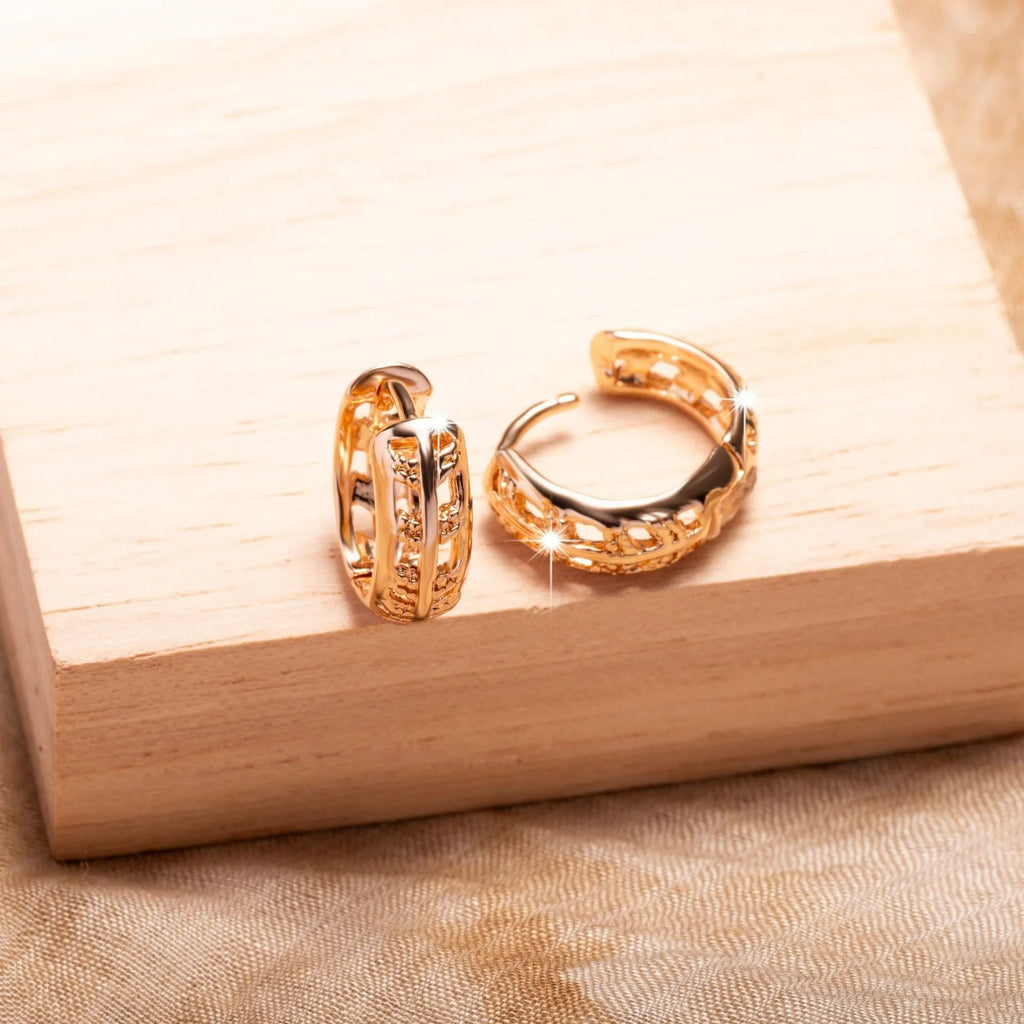 Rose gold plated copper earrings with hollowed leaf and heart designs
