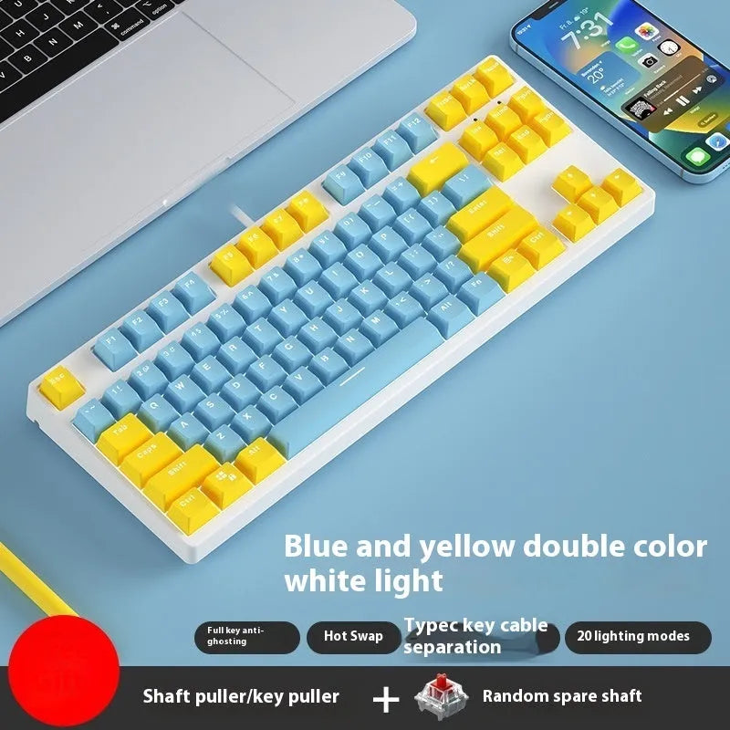 87-key wired mechanical gaming keyboard with multi-colour keycaps on a metal body.