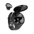 Black smart bracelet with detachable Bluetooth earphones showing colour screen display