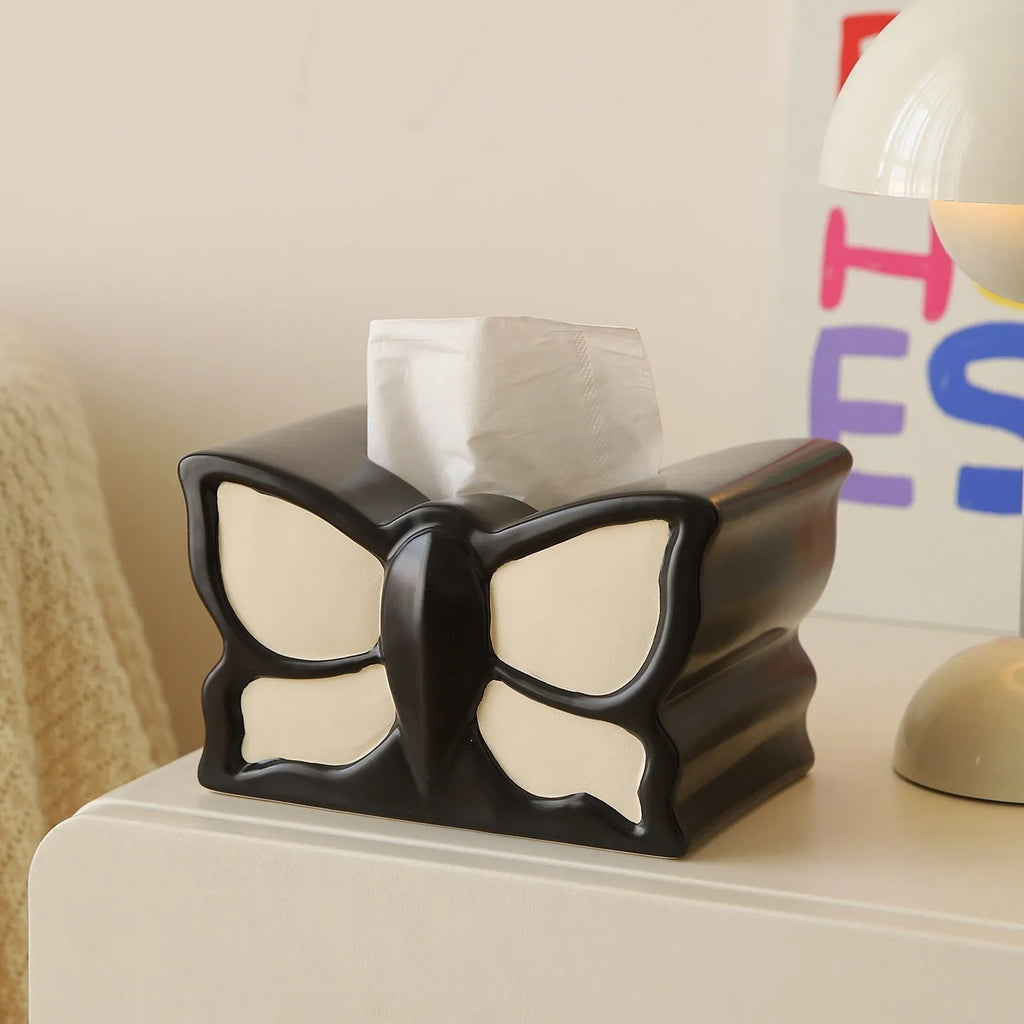 Ceramic butterfly vase with matching waterproof tissue box for living room décor
