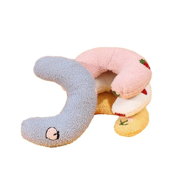 Cat U-shaped half moon pillow bed in cloth fabric with cartoon design
