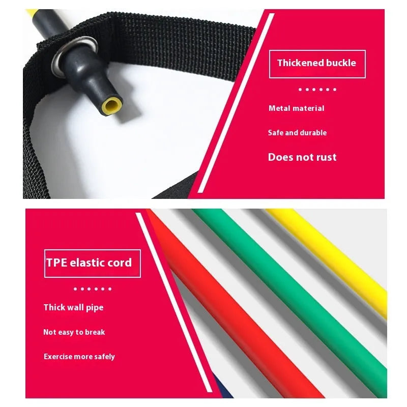 Adjustable chest expander with tension ropes in five colour options representing different resistance levels