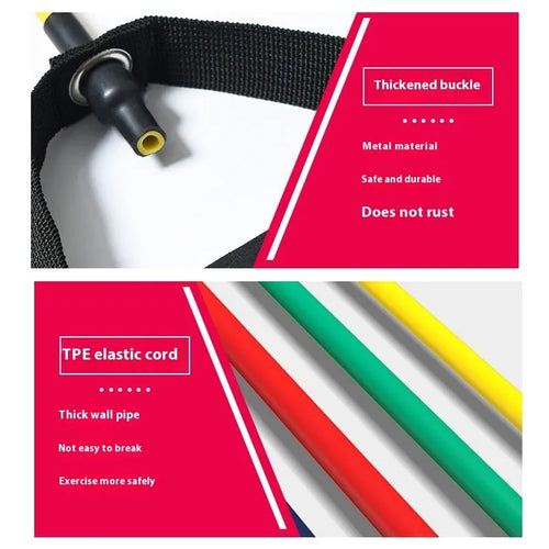Adjustable chest expander with tension ropes in five colour options representing different resistance levels