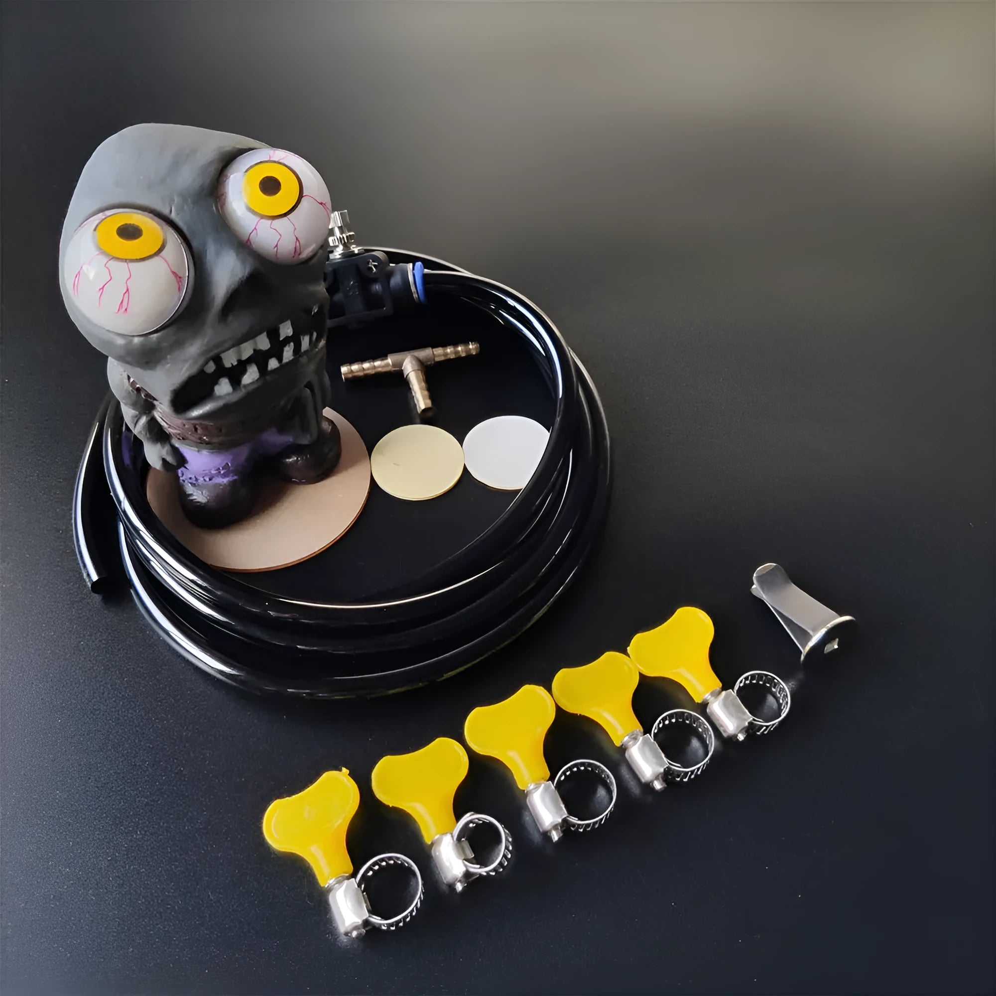 Turbo car blow-off valve decoration kit with zombie doll, pressure regulating valve, and copper three-way tube