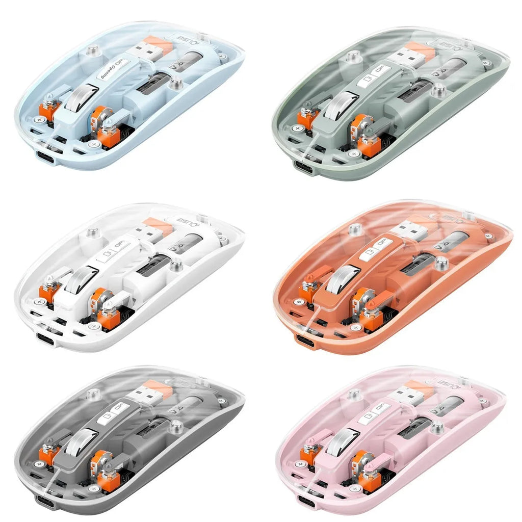 Transparent plastic wireless optical mouse for computers with USB connection in space blue colour