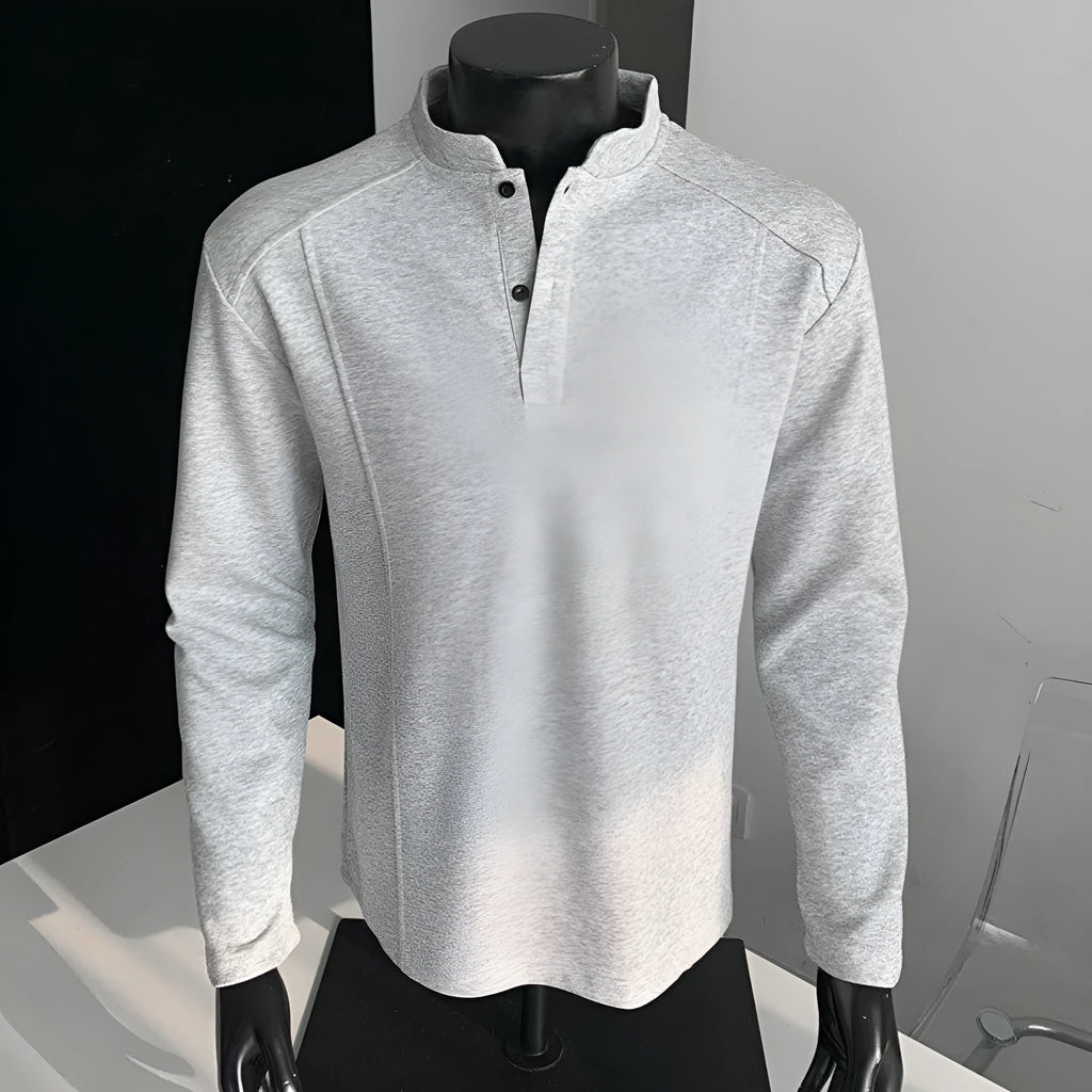 Men's patchwork stand-up collar sweater shoulder polo shirt in Chinese cotton fabric
