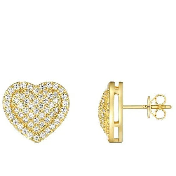 S925 silver moissanite heart stud earrings with gold finish, simple design