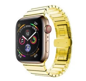 Stainless steel metal chain Apple Watch band with butterfly buckle in silver colour.