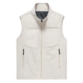 Men's khaki stand collar vest cardigan with zip pockets for outdoor leisure wear