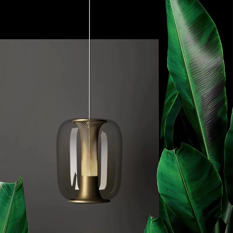 Nordic minimalist chandelier in clear, cognac or smoky grey colour 16cm diameter