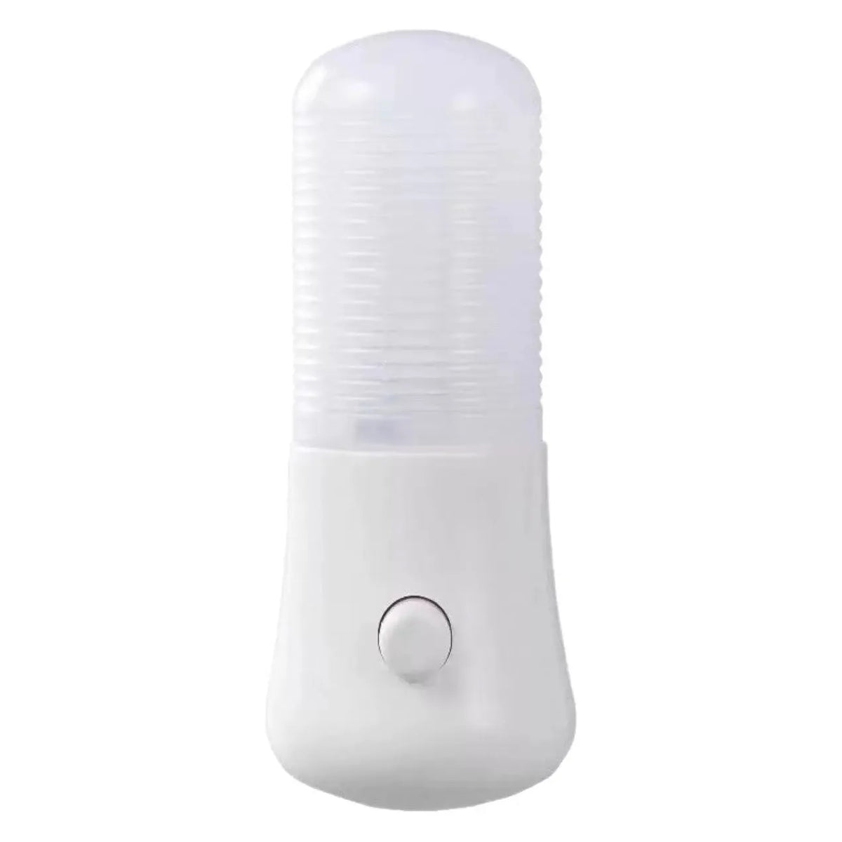 Compact square white minimalist plug-in bedside night light on a surface.