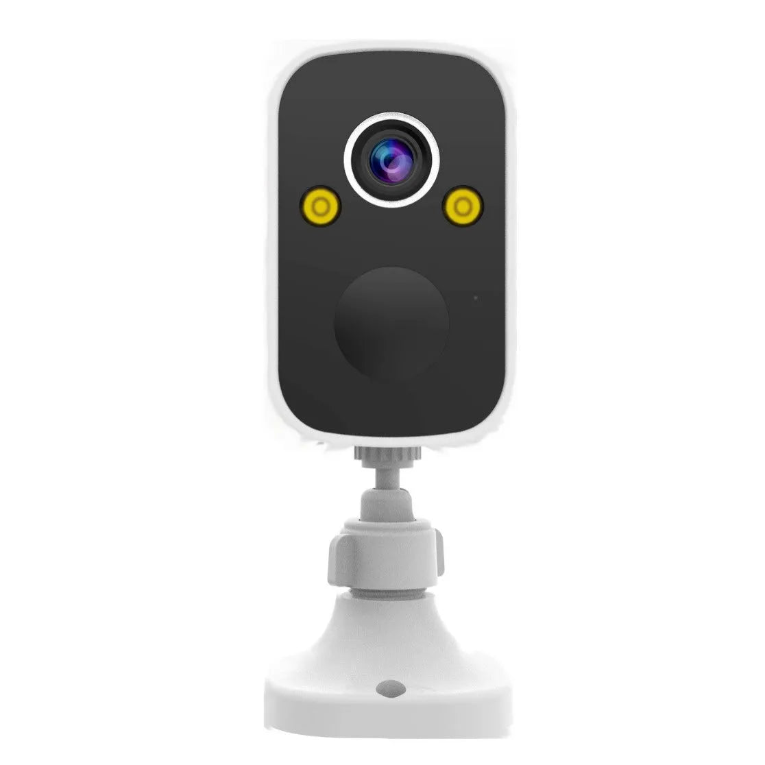 Wireless battery-powered indoor security camera with a 1.2-inch ball design on a mounting bracket.