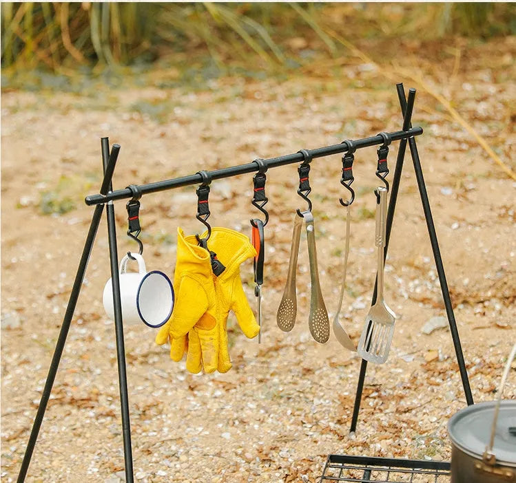 Aluminium alloy foldable camping clothes drying rack with triangle design and side hanger