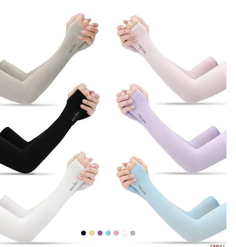 Open finger driving sun protection sleeves in white, pink, grey, black and blue colour options