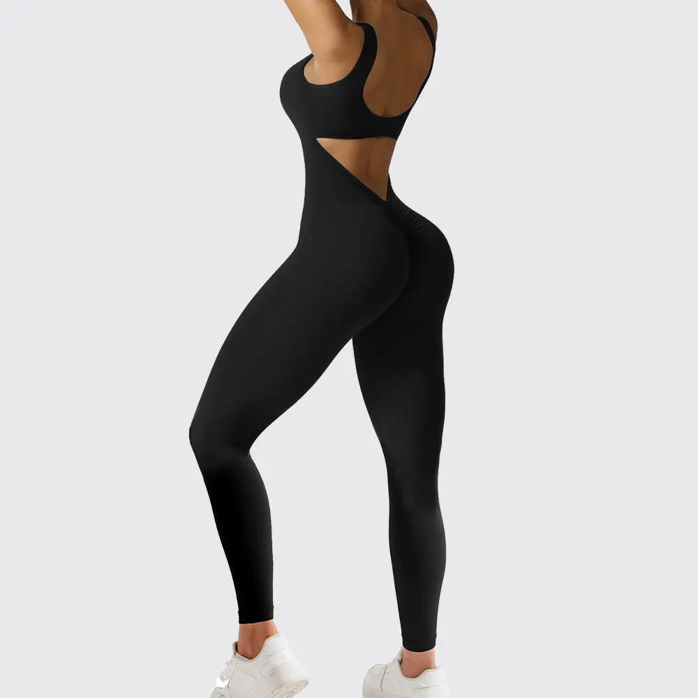 Women's sleeveless flare jumpsuit for fitness yoga in high elasticity polyester fabric