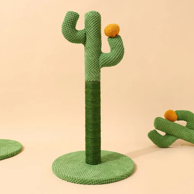 Cactus-shaped cat scratching climbing pole with sisal rope wrapping for claw maintenance