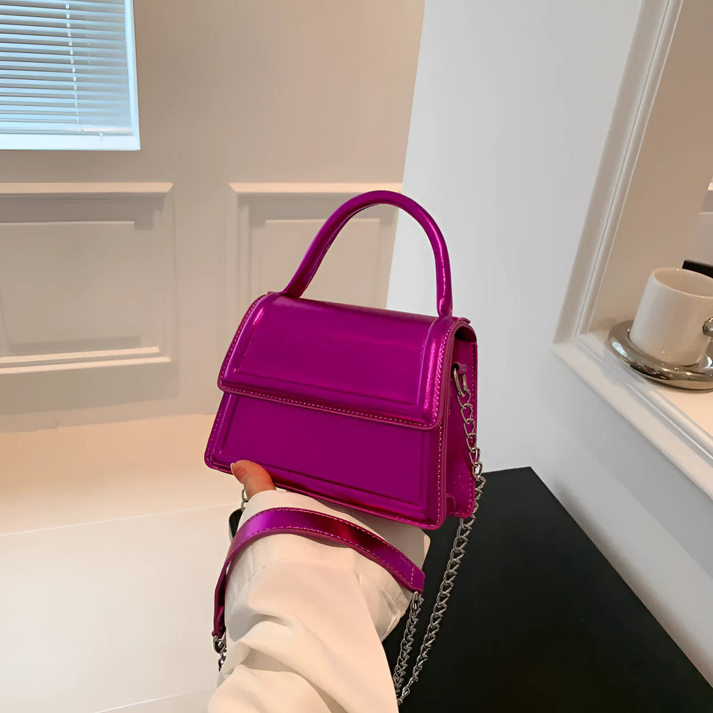 Retro PU leather crossbody bag in horizontal square shape with sewing line detailing