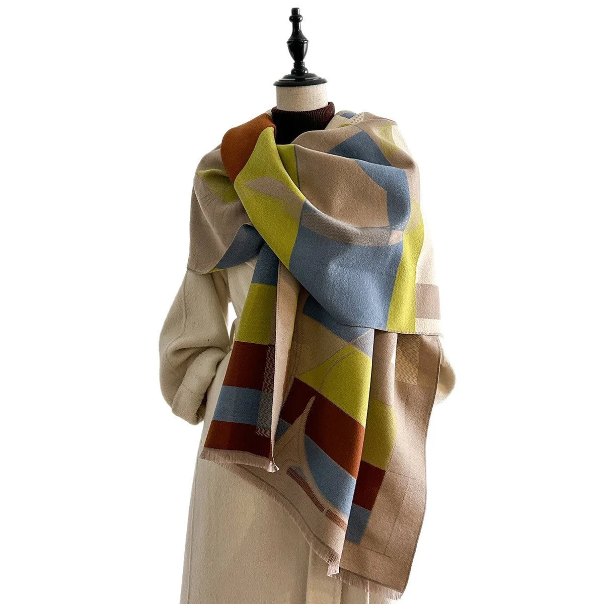 Imitation cashmere scarf shawl in various colours showing 185x65cm dimensions