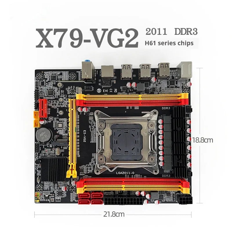 X79-VG2 desktop computer motherboard with LGA 2011 CPU socket and PCI Express slot.