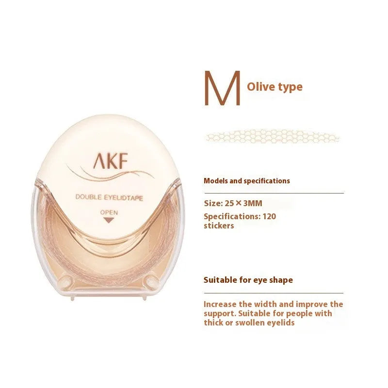 Pack of invisible lace double eyelid stickers showing Crescent and Olive shape options.