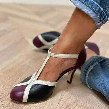 Women's round toe high heels with button-fastening ankle strap in three colour options