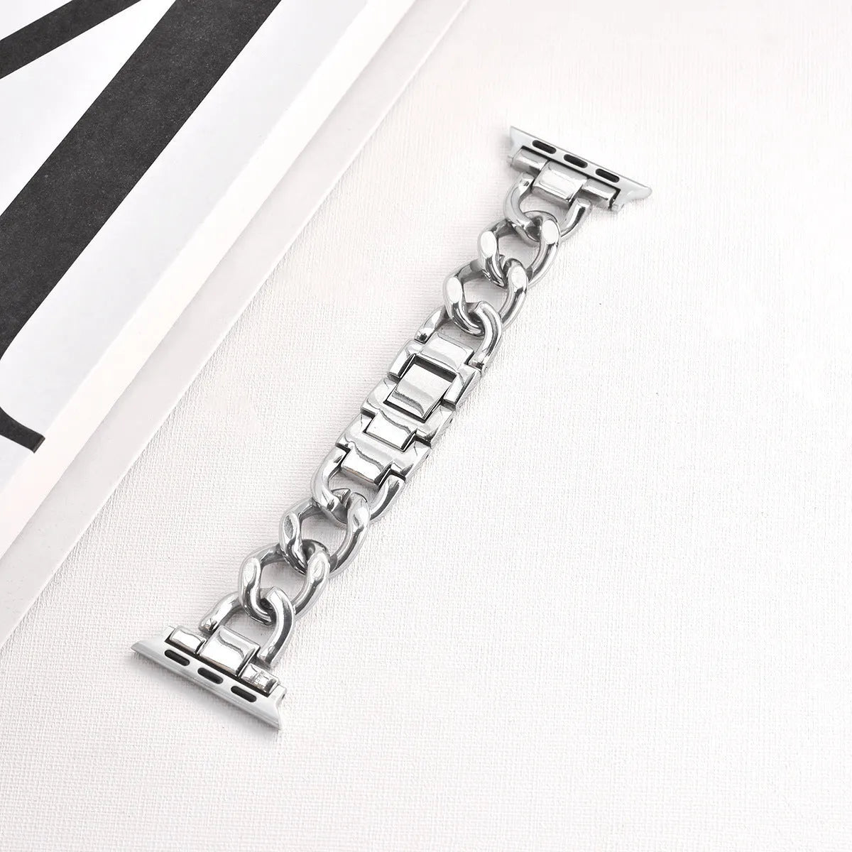 Metallic denim chain watch strap for Apple Watch in silver, black, gold, rose gold and Starlight colour options