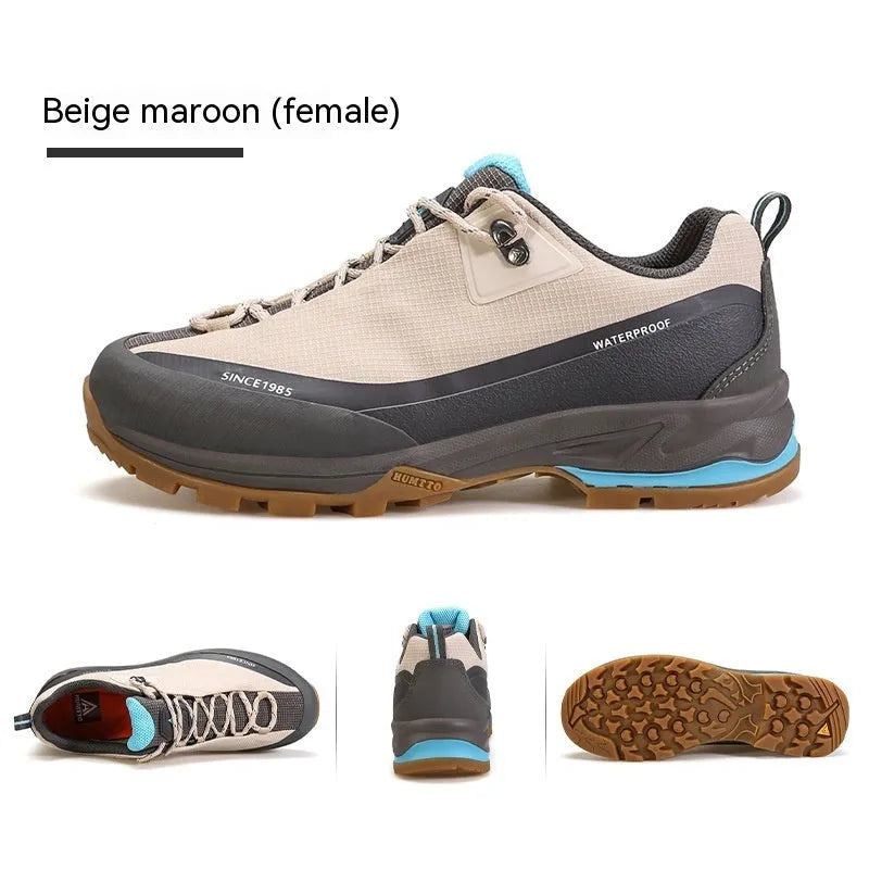 Men's low-top mountain climbing shoes with leather mesh upper and lace-up design